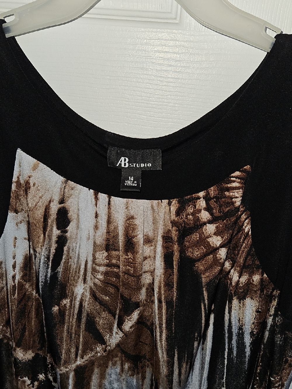 AB Studio Black Tunic with Brown and Cream Abstract Print